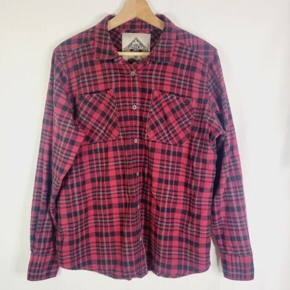 Beaver Canoe Cotton Red and Black Plaid Button-Up Shirt - Picture 1 of 9